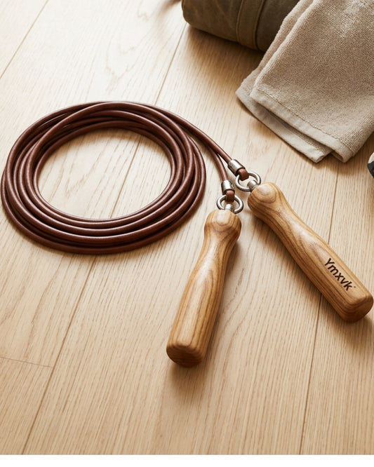 Ymxvk Brown Leather Training Jump Rope Wood Handles