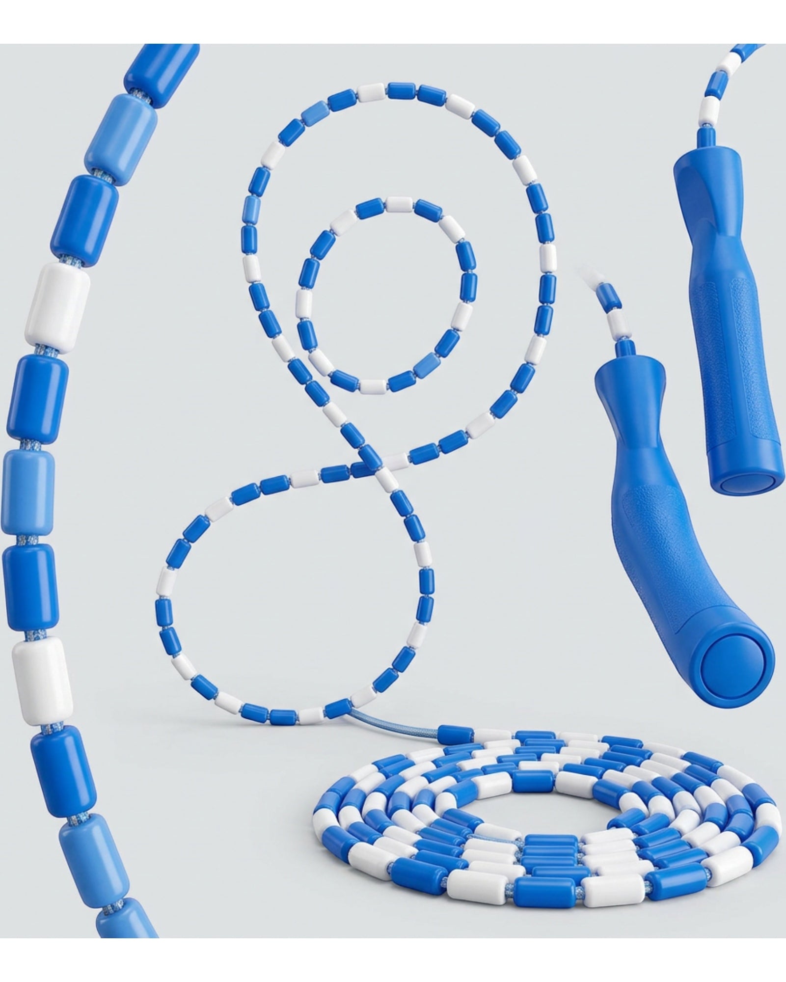 Ymxvk Blue White Beaded Rhythm Jump Rope 8.5 ft