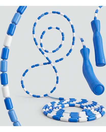 Ymxvk Blue White Beaded Rhythm Jump Rope 8.5 ft